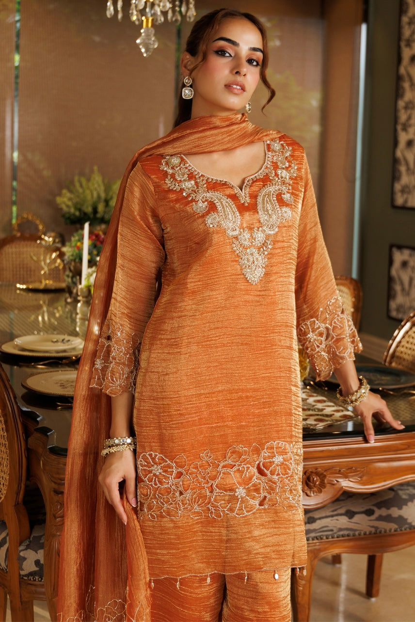 Burnt Orange Embroidered Kurta Set