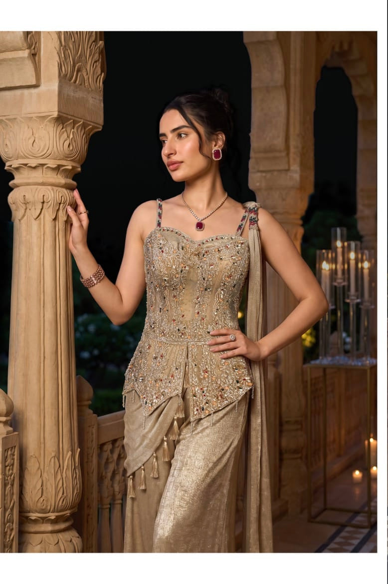 Champagne Gold Embellished Corset Set