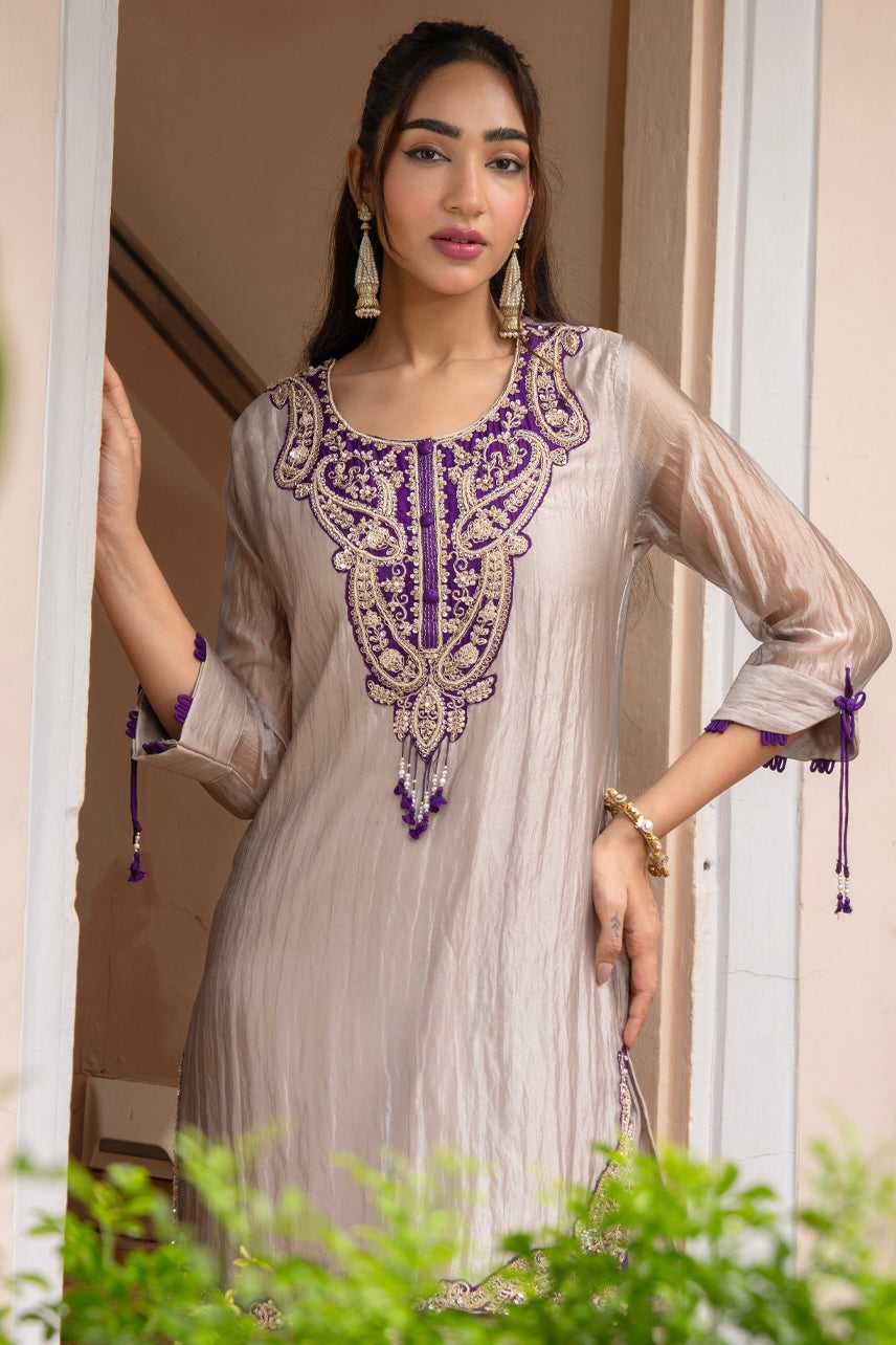 Royal Plum Embroidered Kurta Set