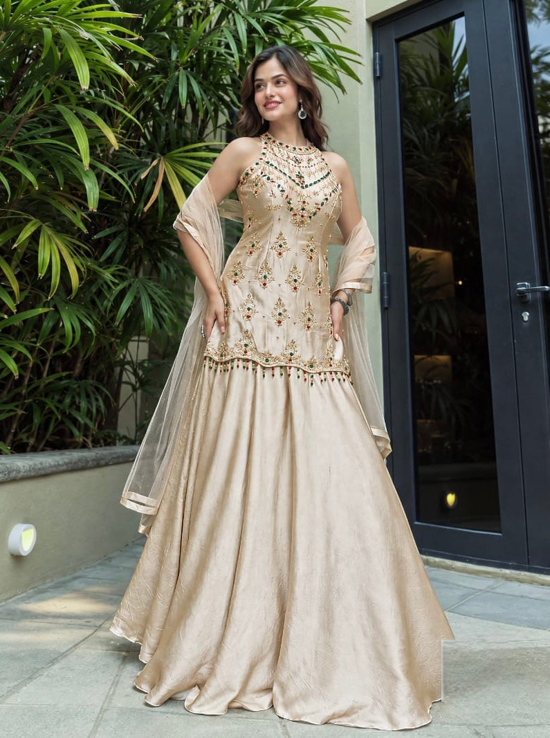 Champagne Gold Embellished Lehenga Set