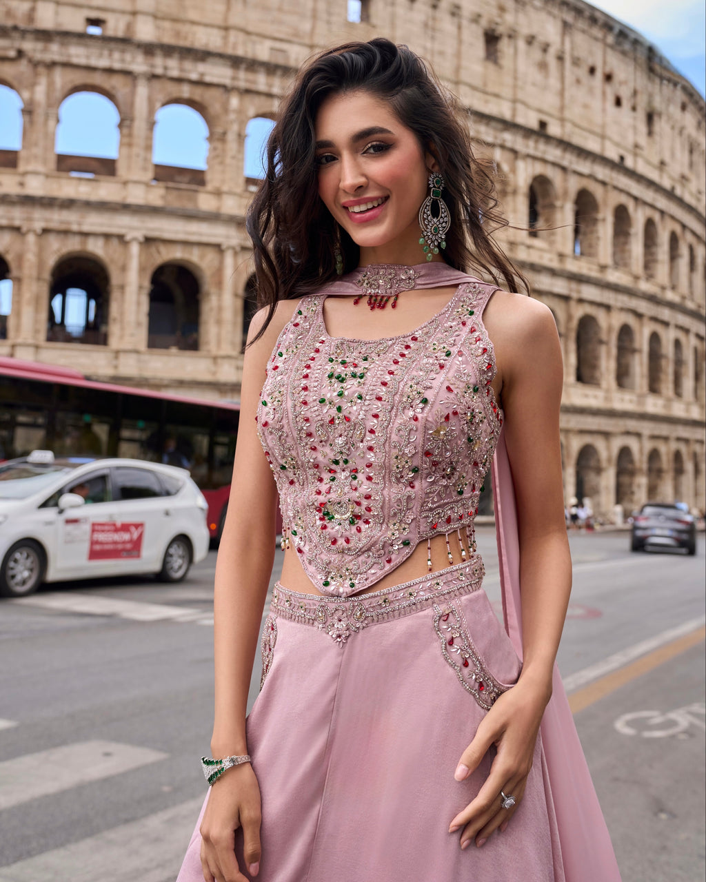 Blush Pink Embellished Palazzo Set