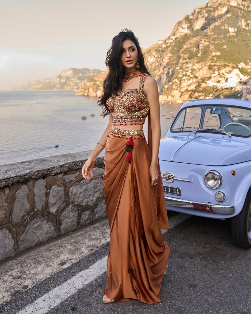 Terracotta Embellished Drape Set