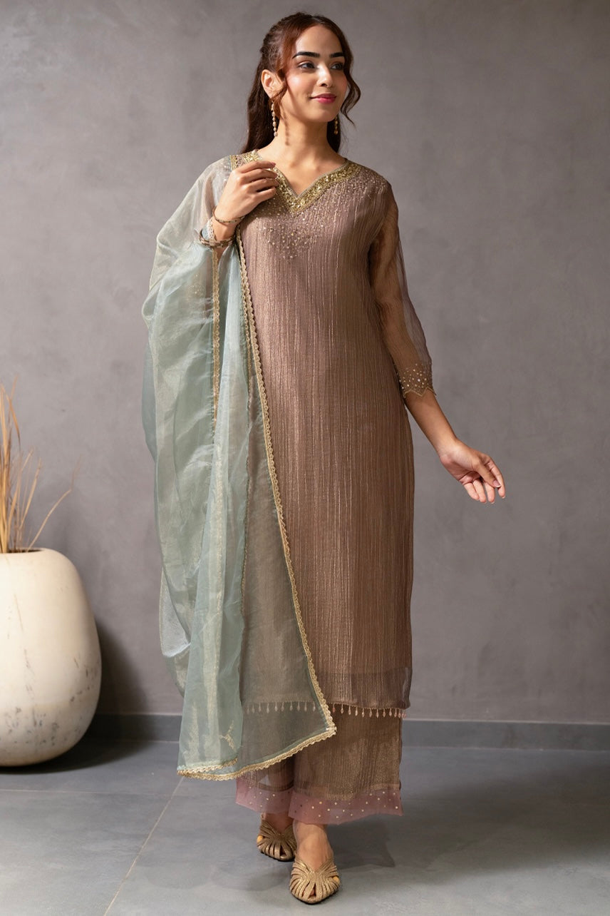 Mocha Mist Chanderi Suit Set