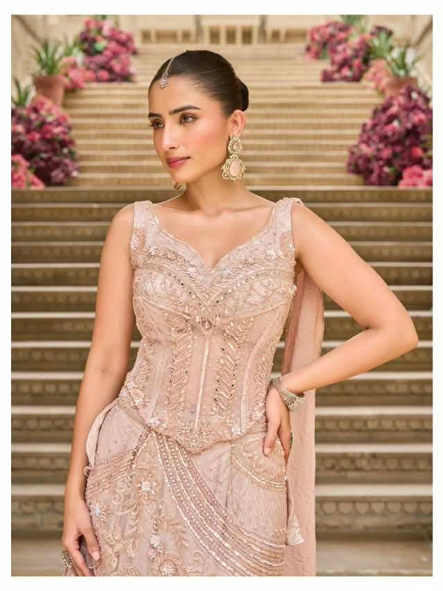 Blush Pink Embellished Corset Lehenga Set