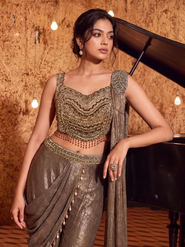 Antique Bronze Embellished Draped Set