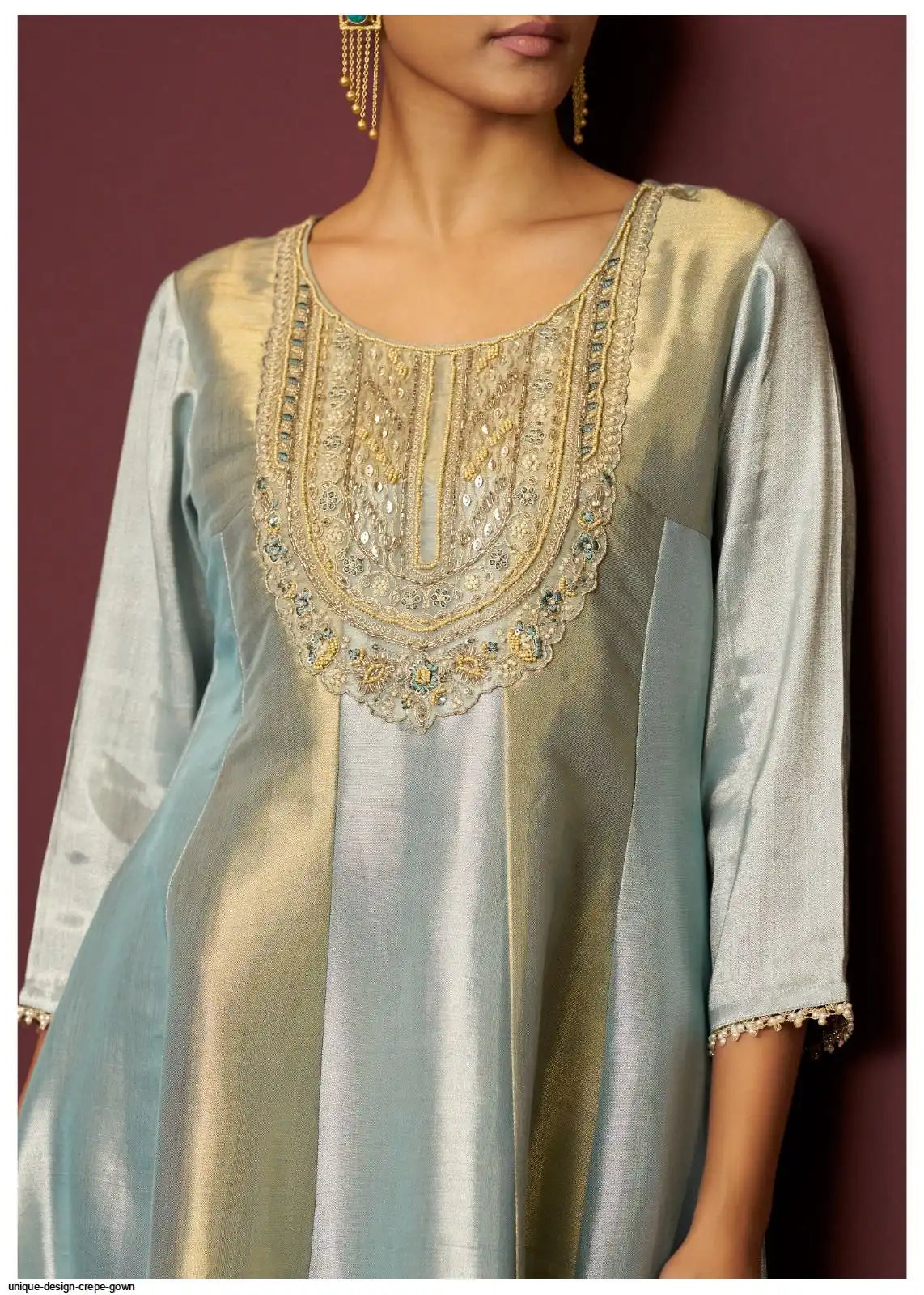 Pearl Blue & Gold Tissue Kanjeevaram Flared Suit Set