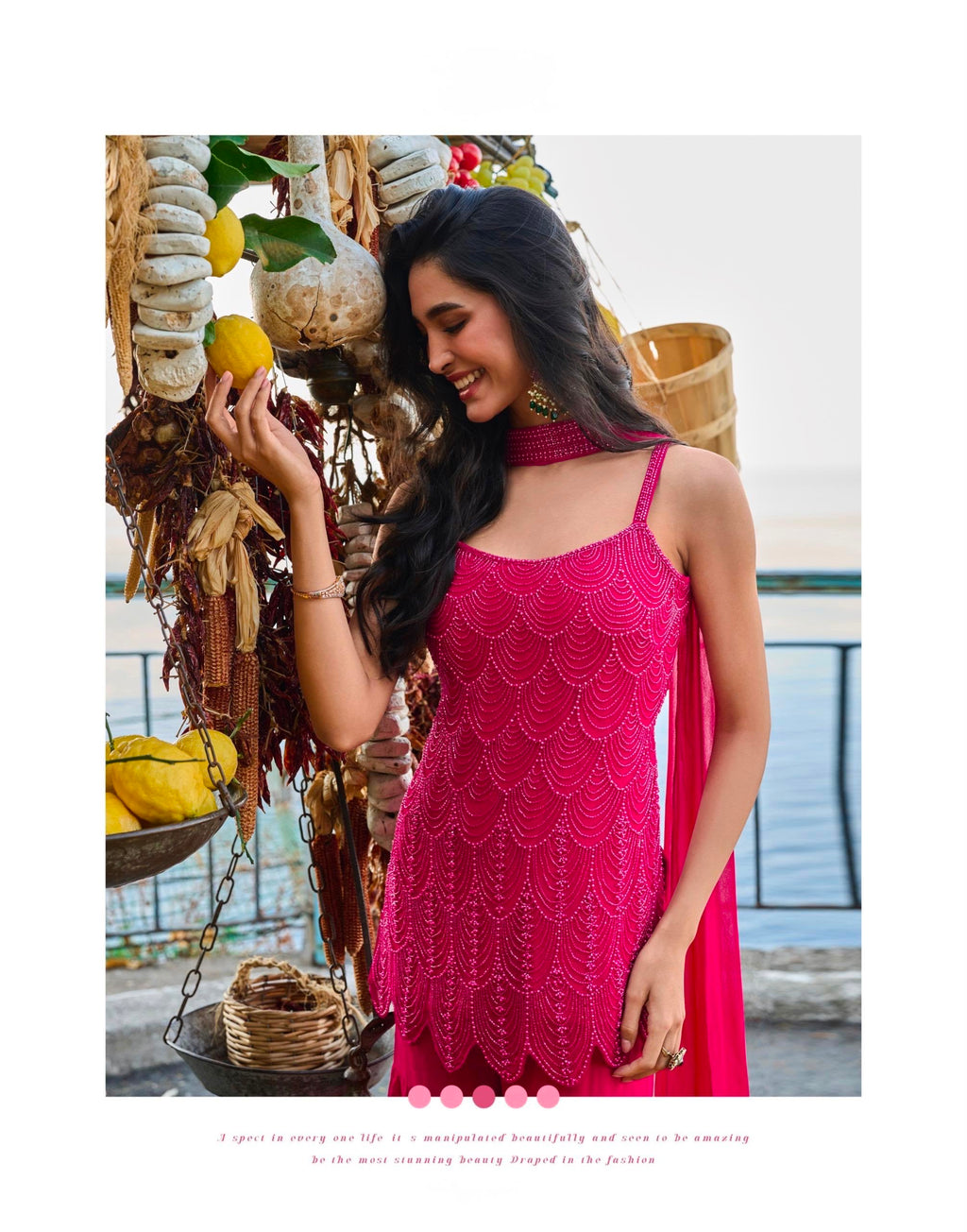 Fuchsia Scallop Embellished Kurta & Palazzo Set