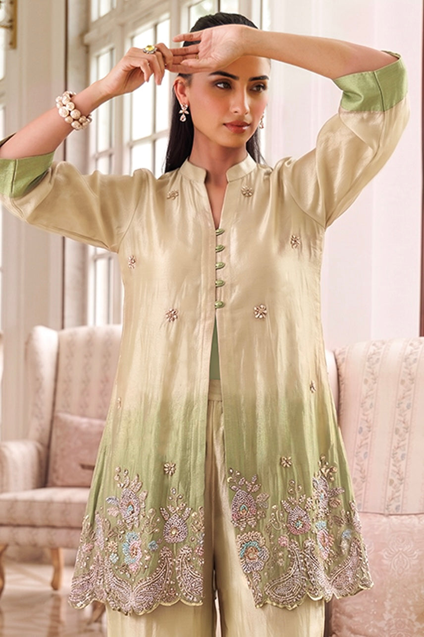 Sage Green Ombre Embroidered Co-Ord Set