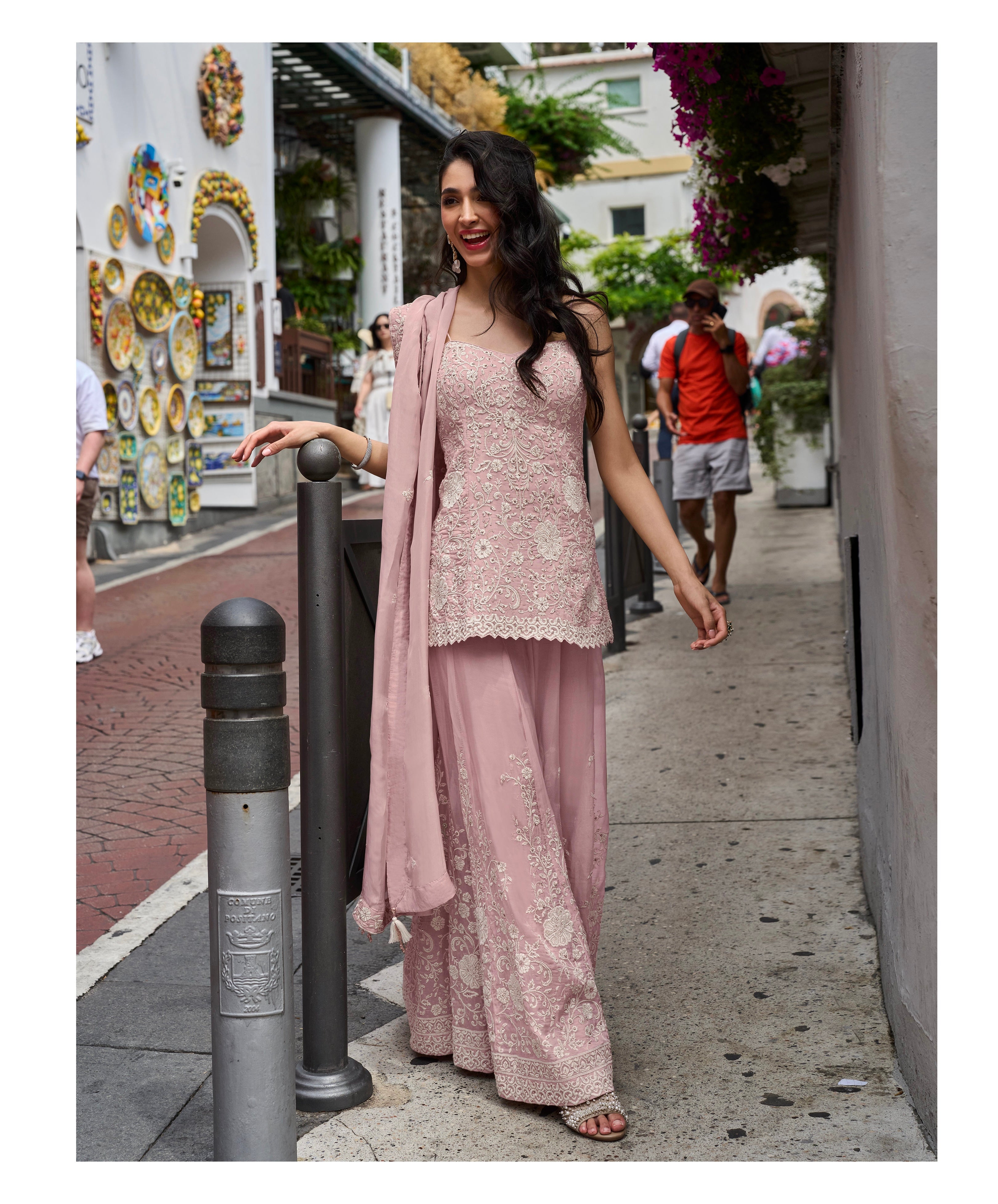 Dusty Rose Embroidered Sharara Set