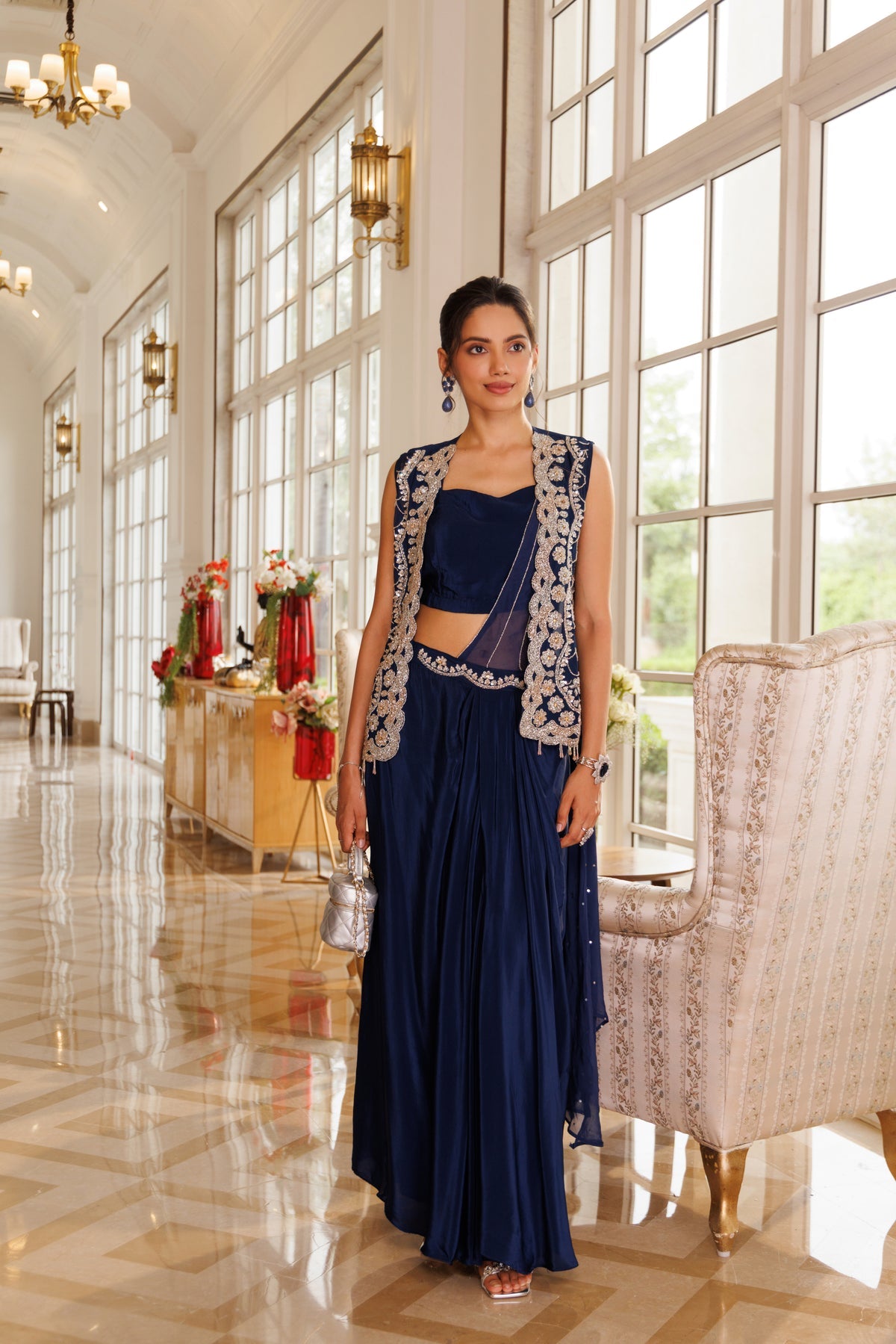 Midnight Blue Royal Draped Sharara Set