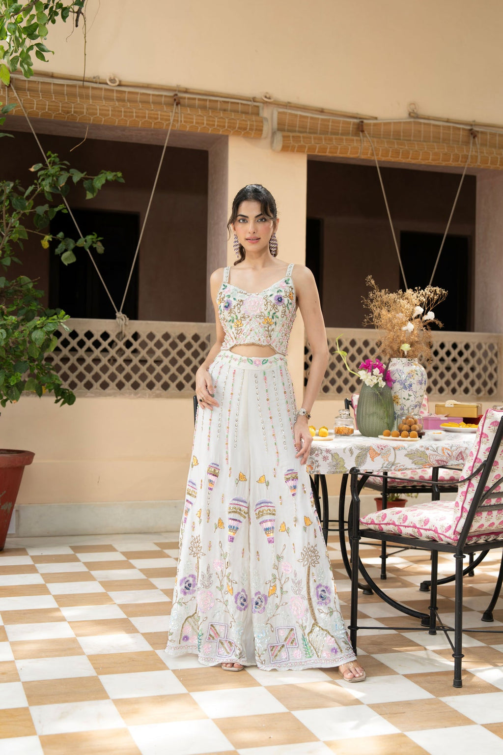 White Floral Embroidered Lehenga Set