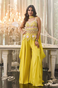 Sunshine Yellow Embroidered Corset & Flared Pants Set with Dupatta