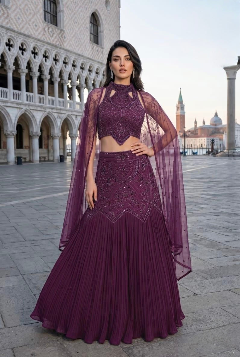 Royal Plum Amethyst Embellished Lehenga Set
