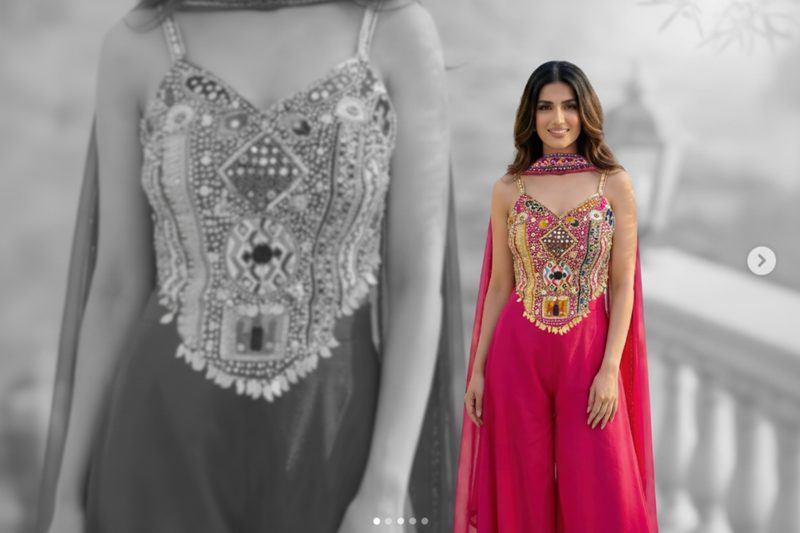 Fuchsia Pink Handwork Palazzo Set