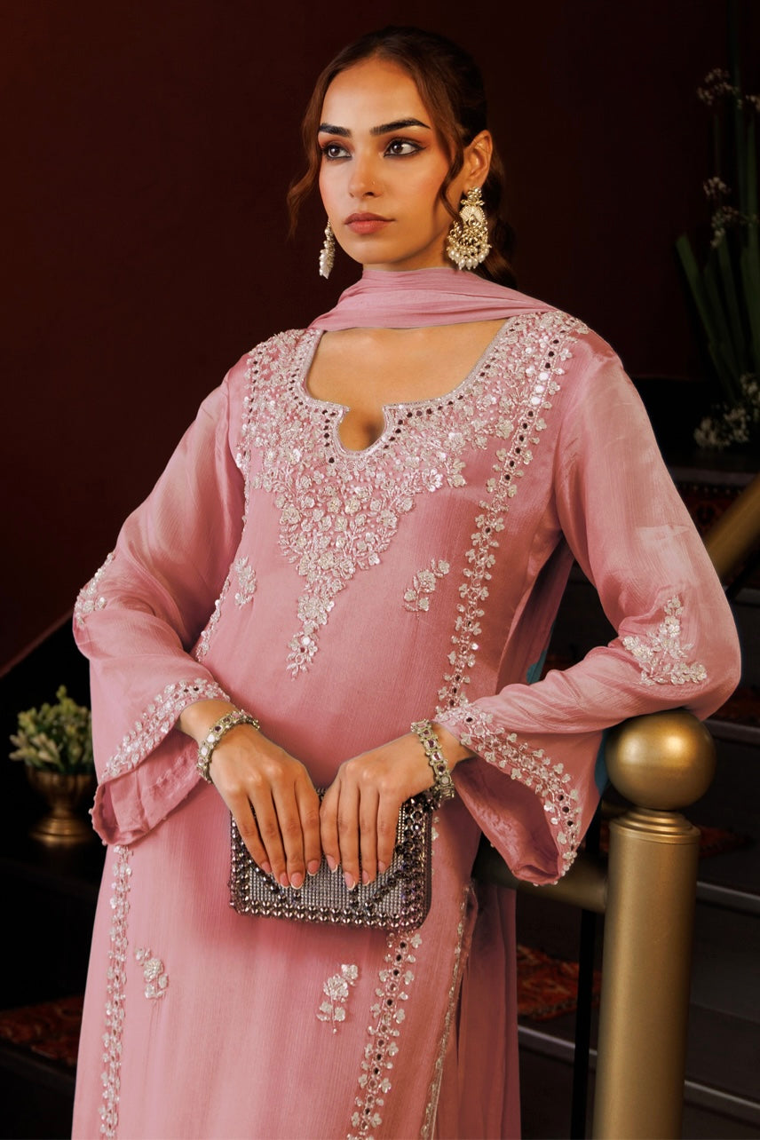 Dusty Rose Embroidered Kurta Set