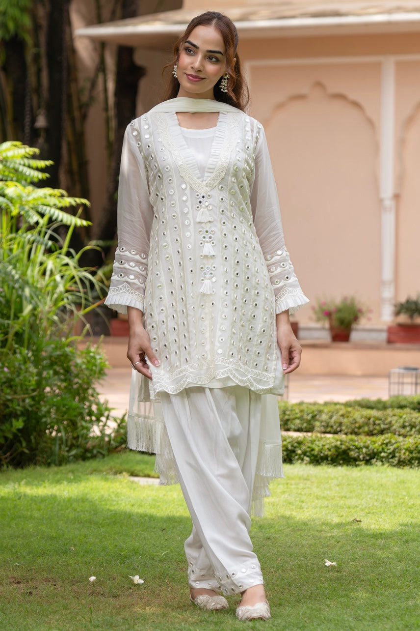 Ivory Mirror Work Farshi Suit Set