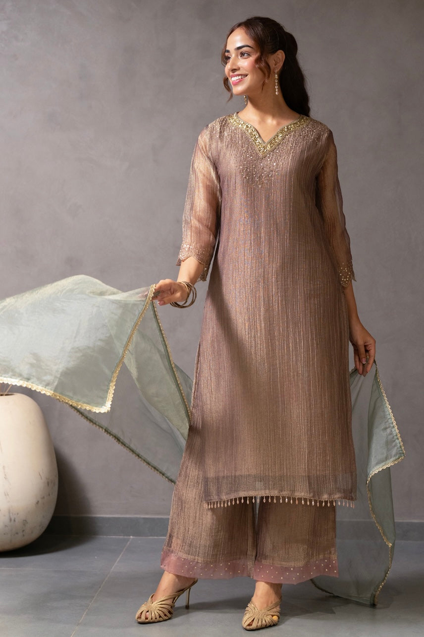 Mocha Mist Chanderi Suit Set