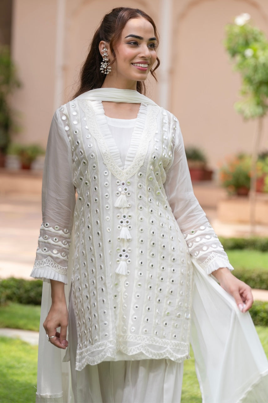 Ivory Mirror Work Farshi Suit Set