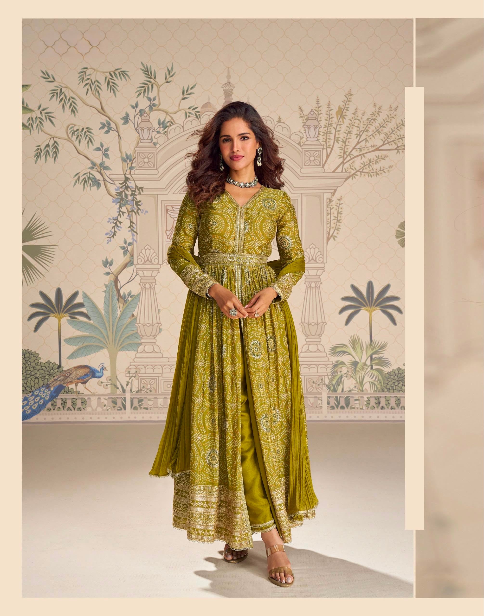 Olive Green Bandhani Anarkali Set
