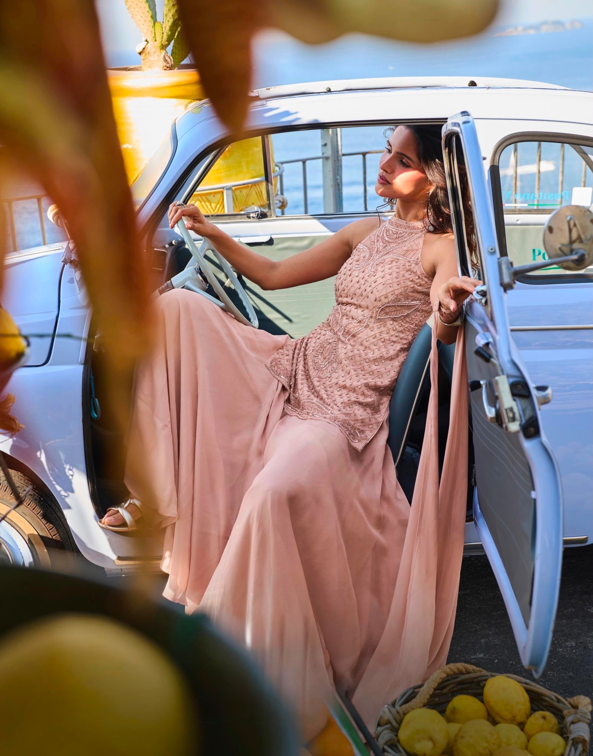 Blush Pink Embellished Halter Kurta & Palazzo Set