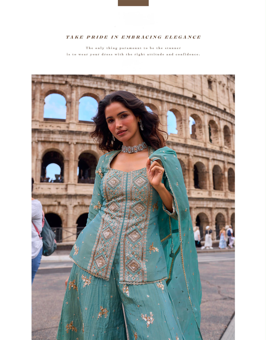 Aqua Royale Embroidered Peplum Sharara Set