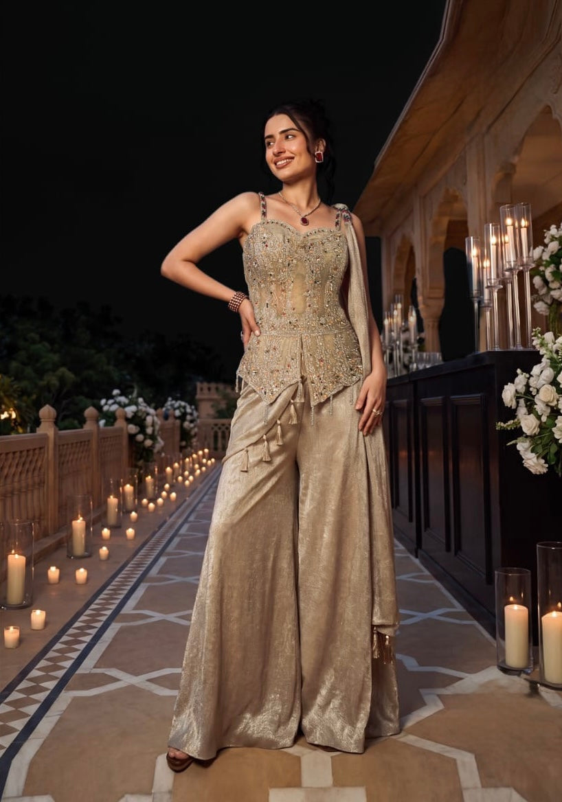 Champagne Gold Embellished Corset Set
