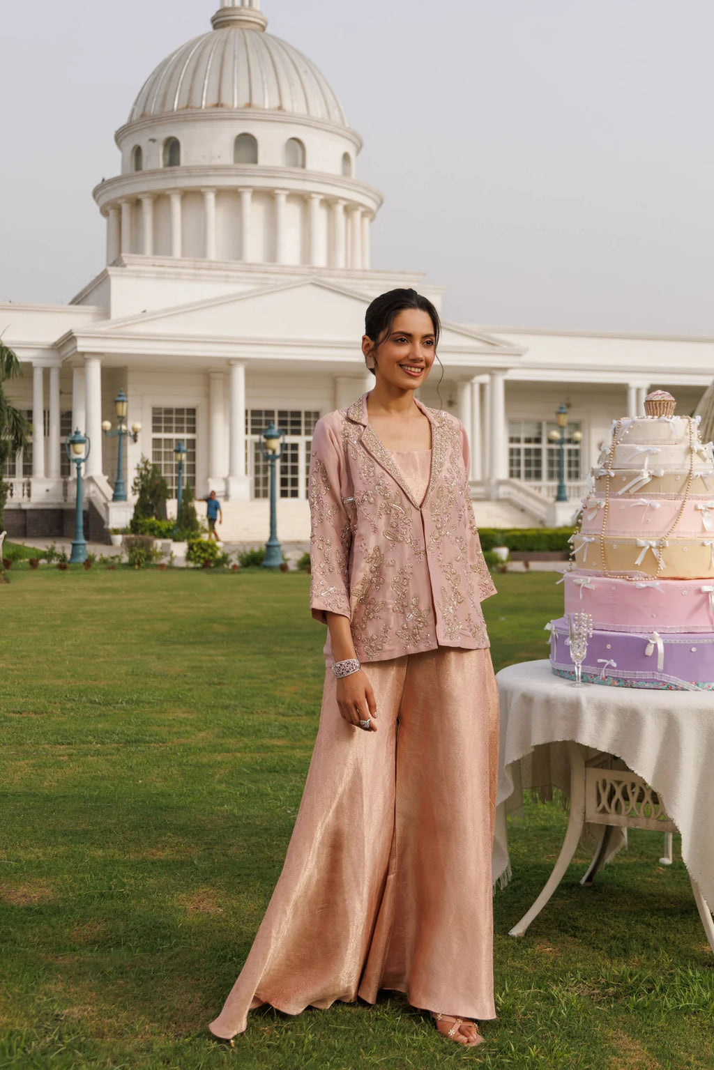 Dusty Rose Embroidered Jacket & Palazzo Set
