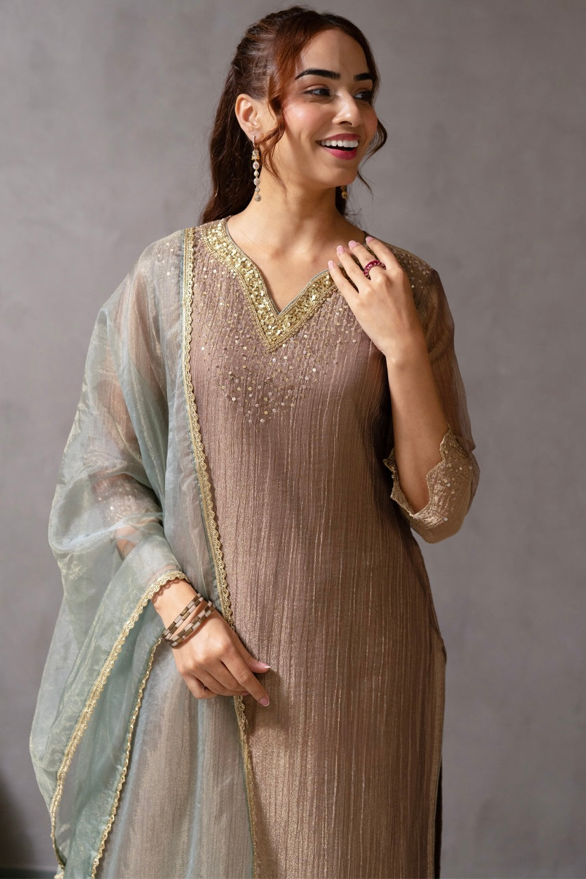 Mocha Mist Chanderi Suit Set