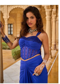 Royal Blue Draped Skirt Set with Embellished Corset Top
