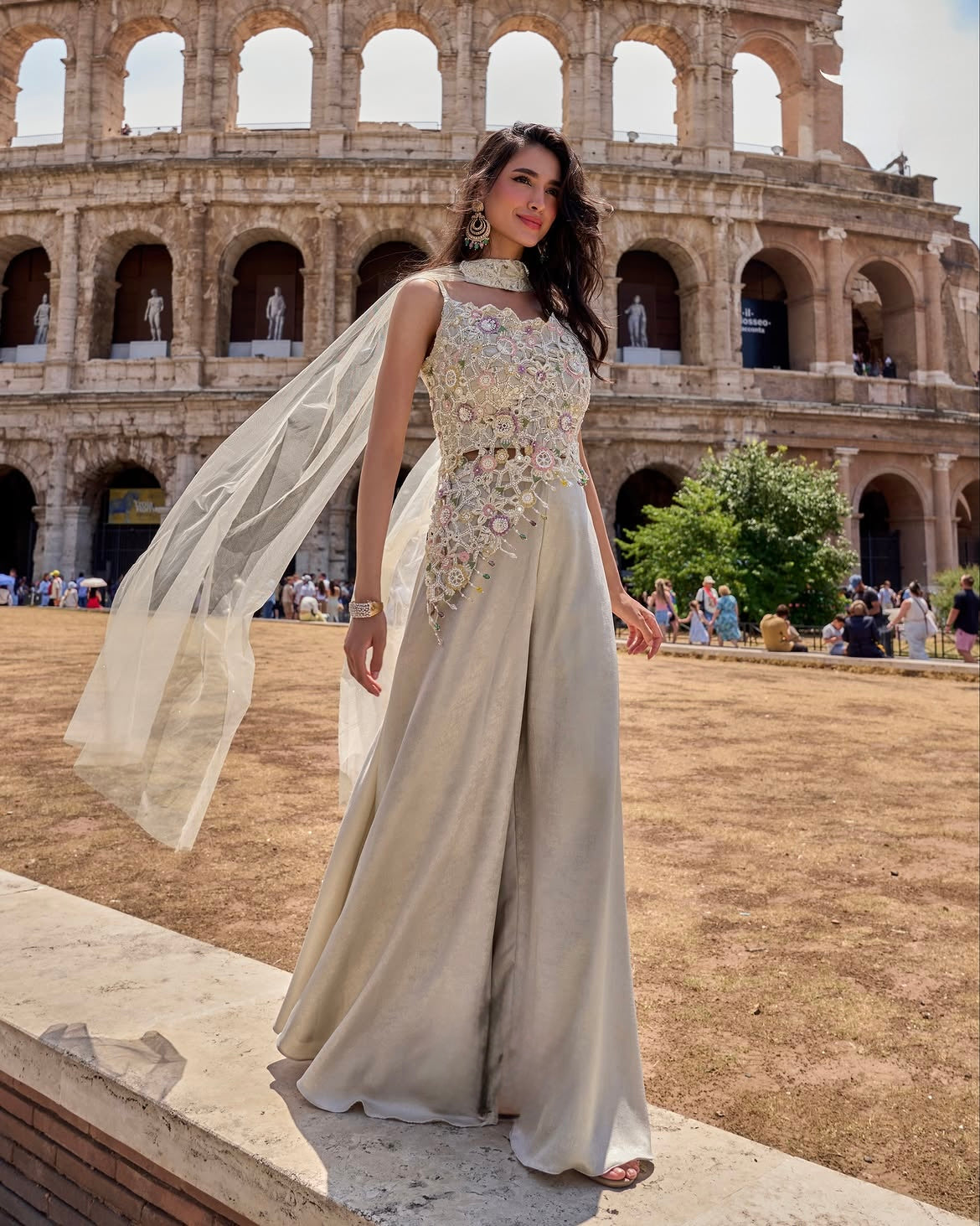 Ivory Bloom Embroidered Indo-Western Set
