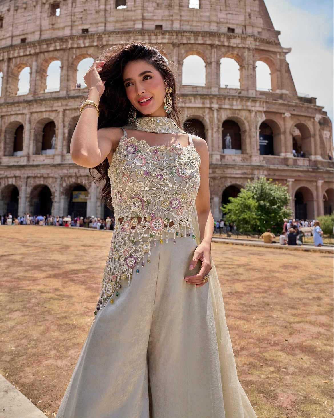 Ivory Bloom Embroidered Indo-Western Set
