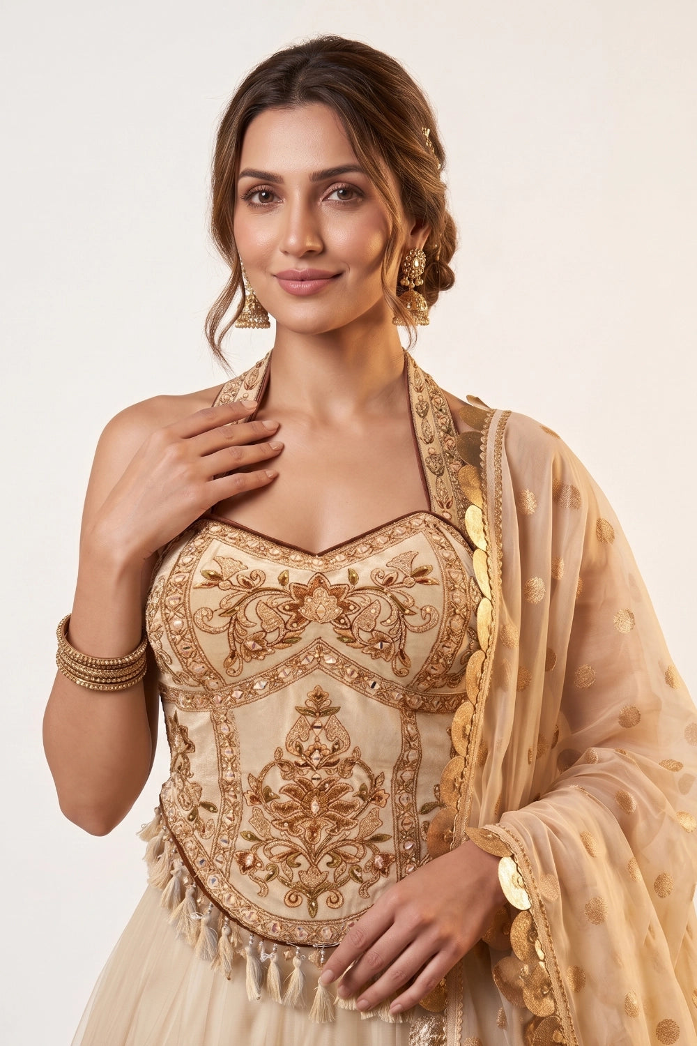 Champagne Gold Embroidered Lehenga Set