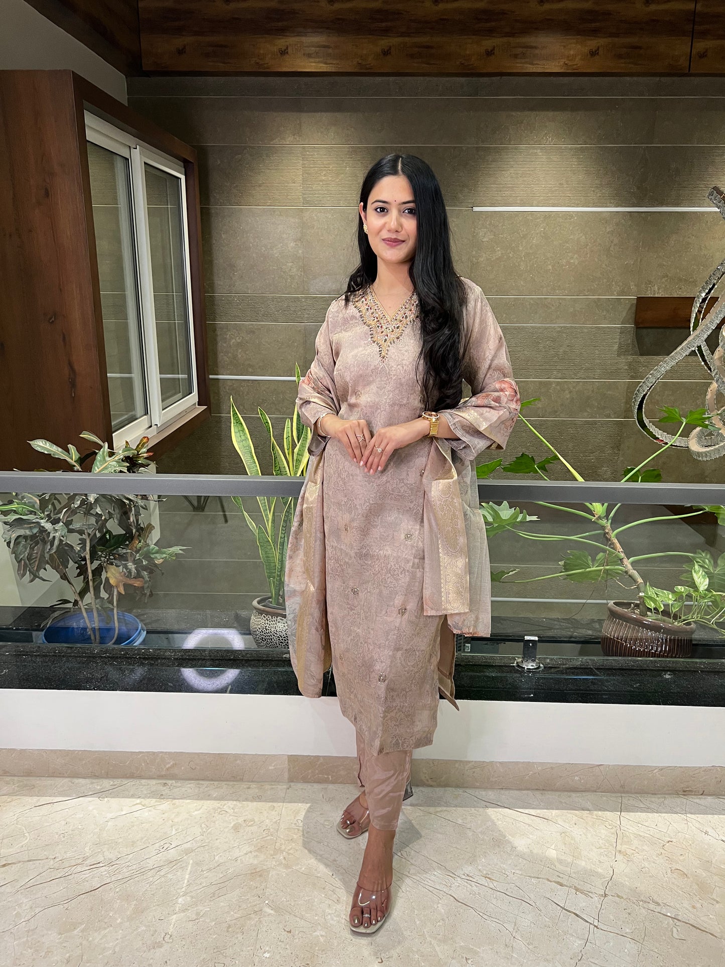 Blooming Elegance V-Neck Suit Set