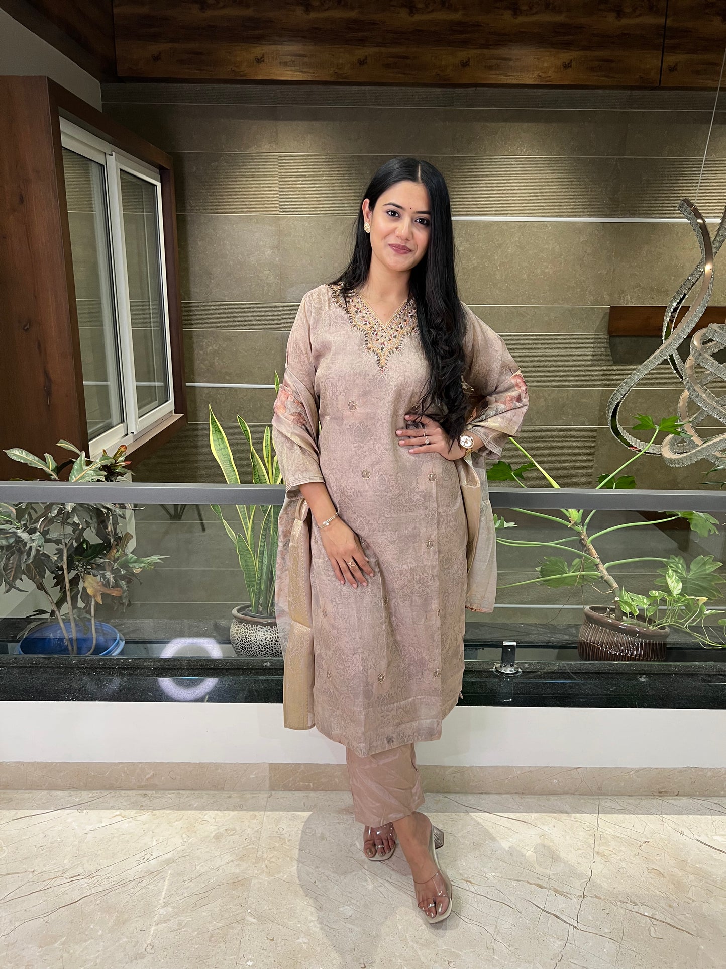 Blooming Elegance V-Neck Suit Set