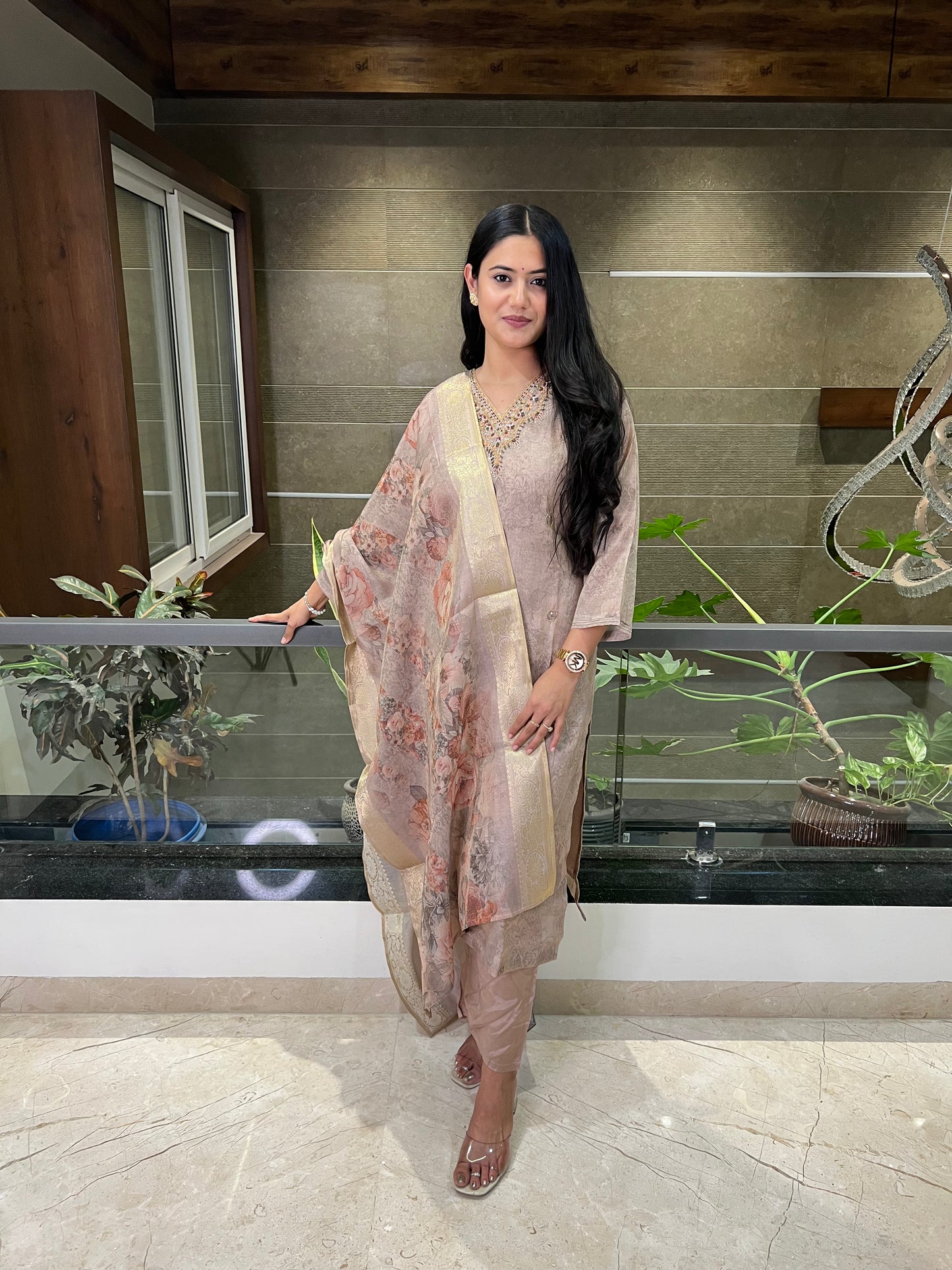 Blooming Elegance V-Neck Suit Set